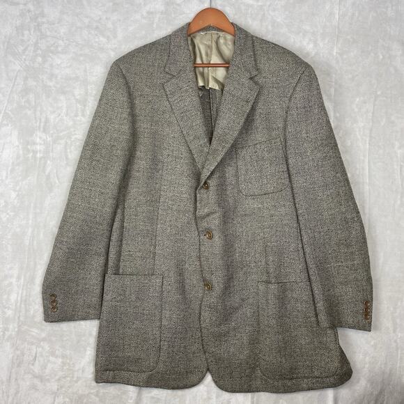 Hickey Freeman Design Mens 46” Houndstooth Jacket 100% Wool Blazer Academia
